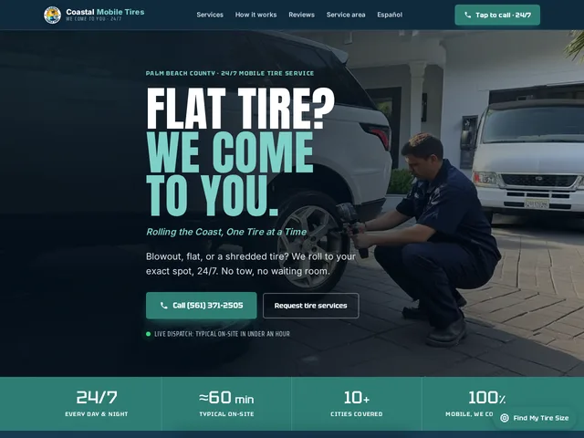 Coastal Mobile Tires — mobile tire service website, West Palm Beach