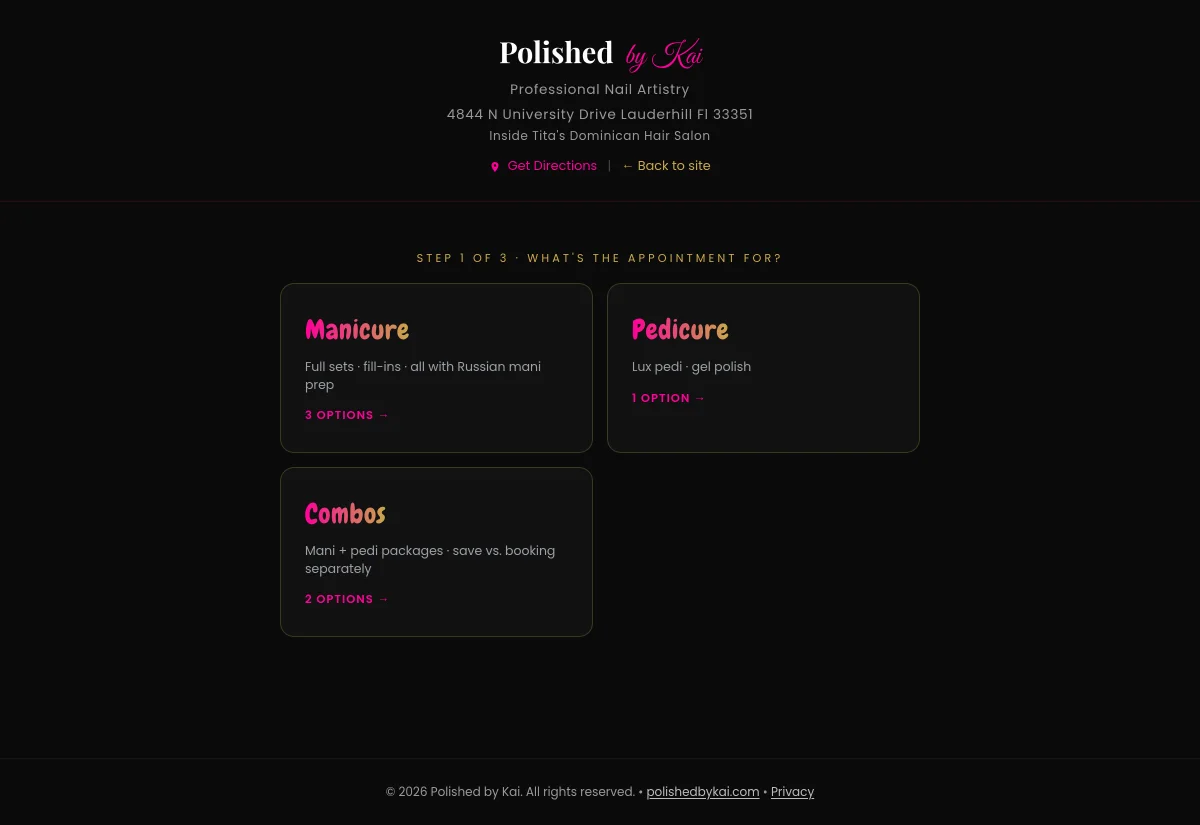 Polished by Kai custom booking flow